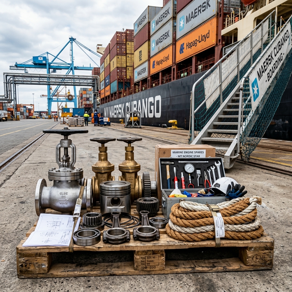 Engine spares and technical stores ready at gangway